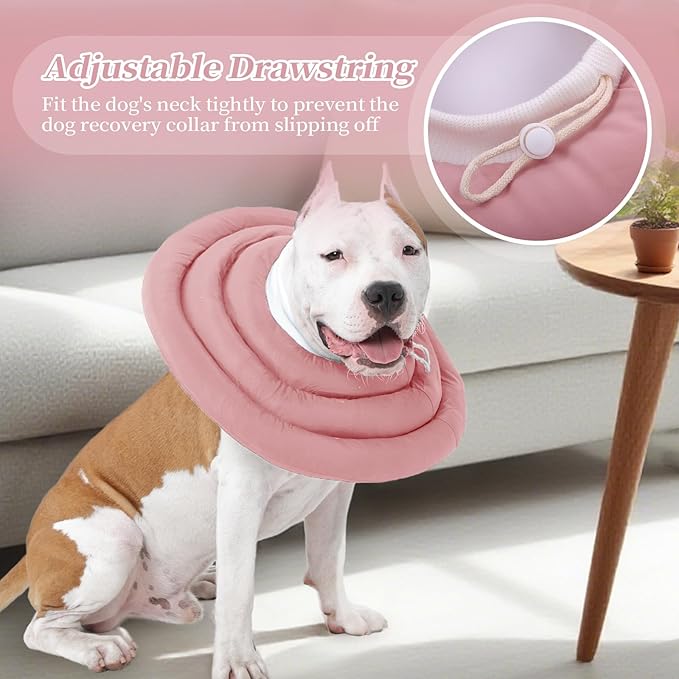 IDOMIK Dog Recovery Collar, Waterproof Soft Dog Cone After Surgery, Comfy Protective Elizabethan Collar Alternative for Dogs Cats, Adjustable Pet Neck Donut Cone Anti-Licking Biting Wounds,Pink,XL