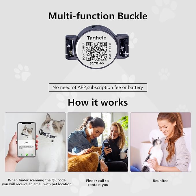 Cat Collar Stars and Moon, Reflective no Bell, Solid & Safe Collars for Cats, Nylon, Kitty Collars, Pet Collar, Breakaway Cat Collar with Smart ID Tags for Boy & Girl,NO APP (Purple)