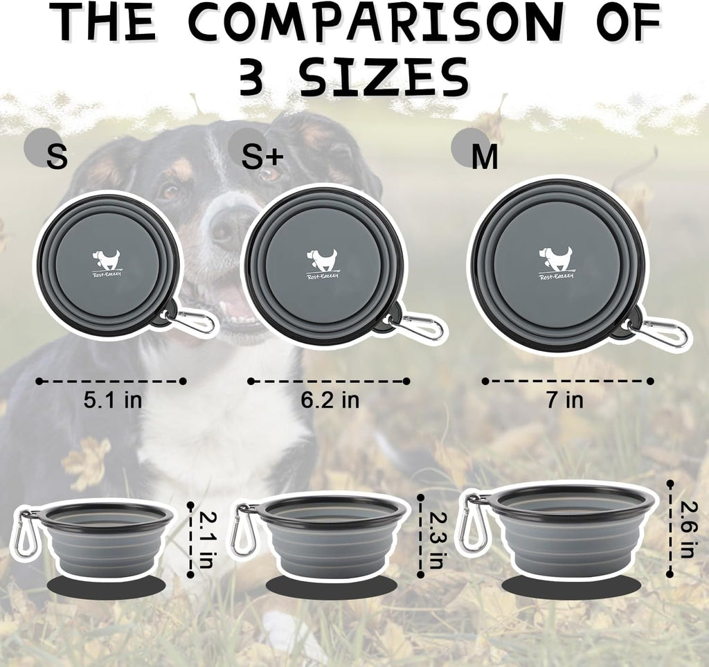 Collapsible Dog Bowls for Travel, 2-Pack Dog Portable Water Bowl for Dogs Cats Pet Foldable Feeding Watering Dish for Traveling Camping with Carabiners, BPA Free (Grey&Black, Small (Pack of 2))