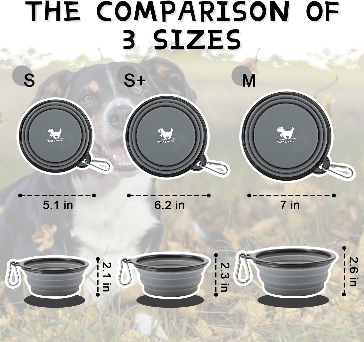 Collapsible Dog Bowls for Travel, 2-Pack Dog Portable Water Bowl for Dogs Cats Pet Foldable Feeding Watering Dish for Traveling Camping with Carabiners, BPA Free (Grey&Black, Small (Pack of 2))