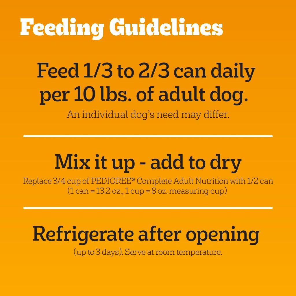 Pedigree Chopped Ground Dinner Wet Dog Food, Beef Pack, 13.2 oz, 12 Count | 100% complete & balanced, 36 vitamins & minerals, slow cooked, 30%+ water for hydration, supports skin & coat & lean muscles