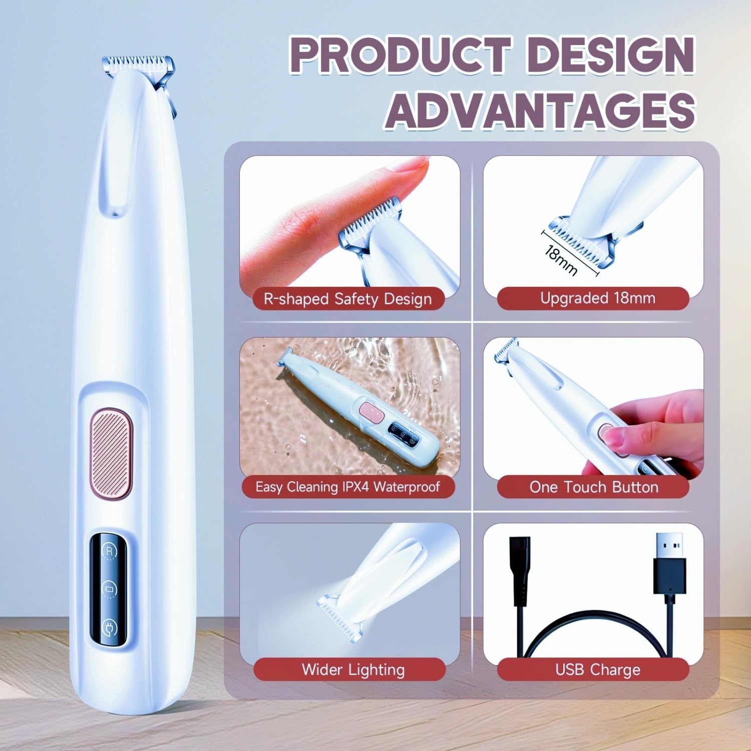 Dogs Cats Rabbits Paw Trimmer with LED Light Pets Use (White) | Electric Pets Clippers Rechargeable, Grooming Shaver for Dog Cat Rabbit Eyes Face Ears Feet Rump Hair, Waterproof, Cordless