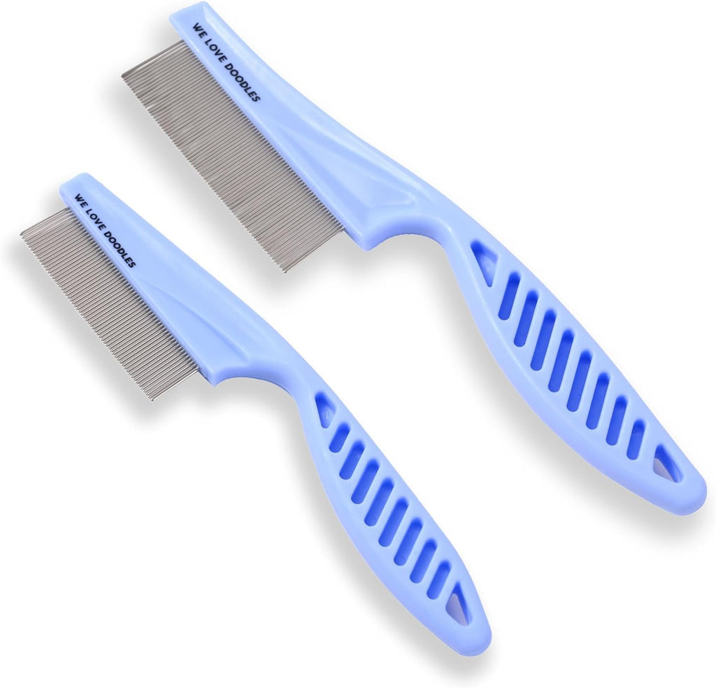 Tick & Flea Comb For Dogs, Fine Tooth Dog Face Brush For Tear Stains 2 PACK | Fine Tooth Metal Flea Comb for Dogs, Removes Lice, Ticks & Fleas Around Eyes, Face & Body, For Poodles, Doodles, Cats, Pets