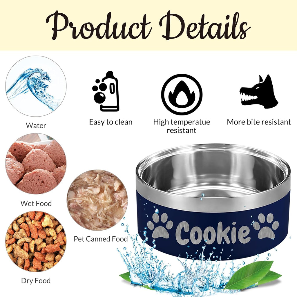 Custom Dog Bowl Personalized Dog Bowls with Name Customized Pet Cat Food Bowls 18/32/42/64 oz. Non Slip Stainless Steel Pet Bowls