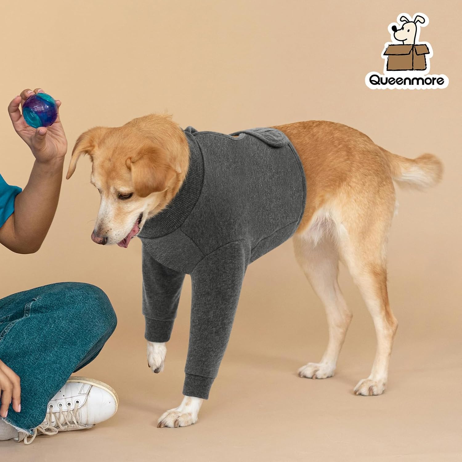 Dog Leg Sleeve to Stop Licking, Alternative to Cone of Shame, After Surgery Dog Elbow Protector with Magic Tapes, Recovery Suit for Dogs Anti-Lick Wounds Sleeves, Grey, S