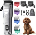 Professional Dog Clippers for Grooming Thick Coats Dog Grooming Kit | Upgraded Metal Guide Comb Low Noise Cordless Dogs Hair Clippers 2 Detachable Stainless Steel Blade Curly/Wavy/Matted Fur