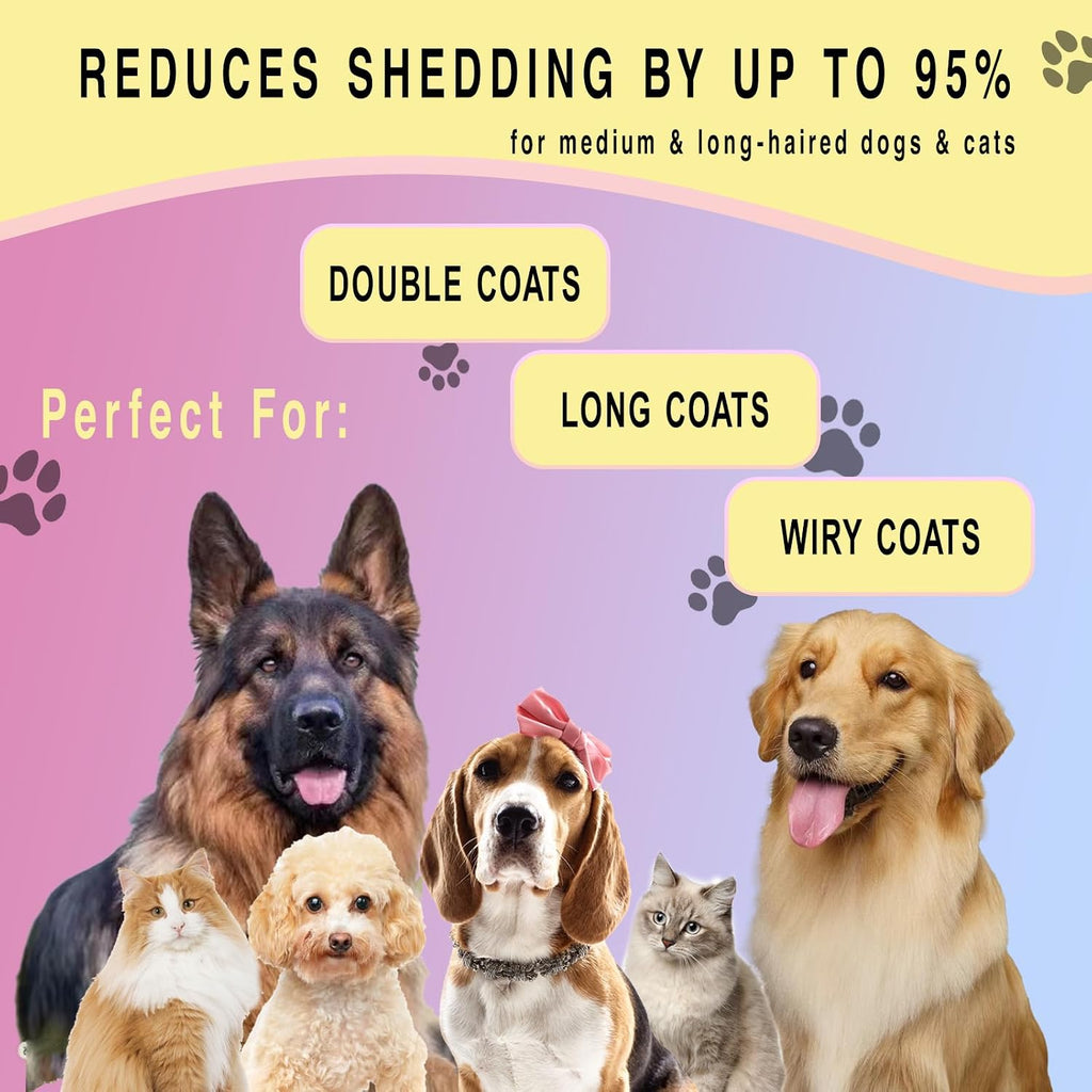 Pet Grooming Rake for Dogs & Cats - Double-Sided Deshedding and Dematting Tool, Gently Remove 95% of Loose Undercoat & Mats for Long-Haired Pets, Painless Fur Brush for Shedding Control (Pink)