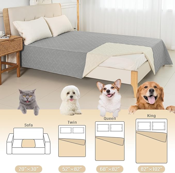 BOCTOPUG Dog Bed Cover for Pets Blankets Rug Pads for Couch Protection Waterproof Bed Covers Dog Blanket Furniture Protector Reusable Changing Pad (Light Grey+Ivory, 20"x30")