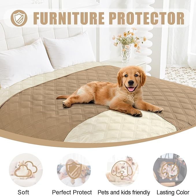 Smiry Waterproof Dog Bed Cover Blanket 52x82, Soft Reversible Pet Blanket, Washable Leakproof Cats Dogs Couch Cover for Sofa, Couch, Furniture, Camel/Beige