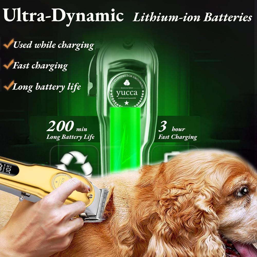 yucca Dog Grooming Clippers for Thick Heavy Coats, Cordless Animal Clippers Professional, Rechargeable Low Noise Clippers, Thick Fur Clippers with Metal Blade for Pets Dogs Cats