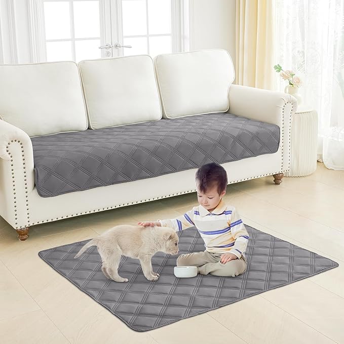 Smiry Waterproof Dog Bed Cover Blanket 82x82, Soft Reversible Pet Blanket, Washable Leakproof Cats Dogs Couch Cover for Sofa, Couch, Furniture, Grey/Light Grey