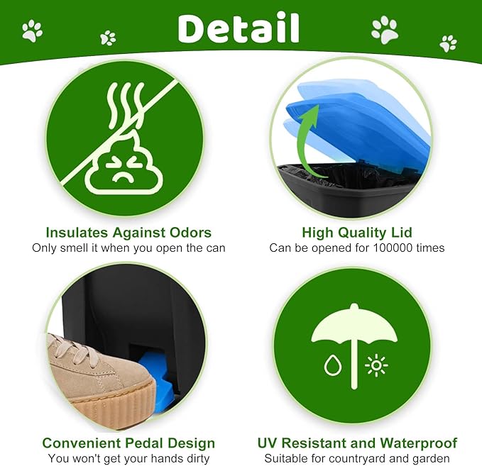 Dog Poop Trash Can Outside with Pooper Scooper and Metal Rake & Tray, 20L/5Gal Dog Waste Trash Can with Lid, Pedal and Removable Inner Waste Bin, Pet Poop Bin with 100 Bags, Blue