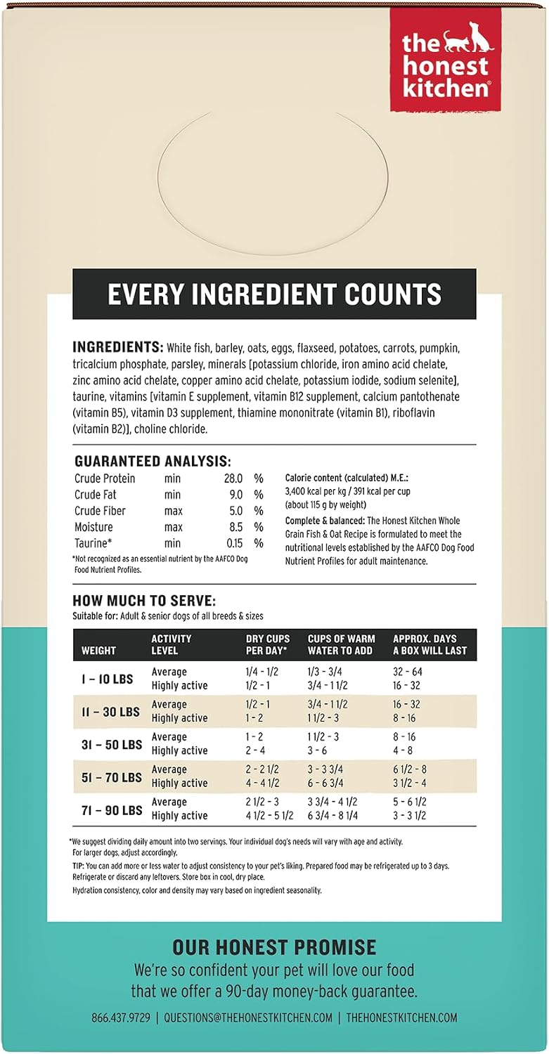 The Honest Kitchen Human Grade Wholemade™ Dehydrated Whole Grain Dog Food – Complete Meal or Dog Food Topper – Fish 4 lb (Makes 16 lbs)