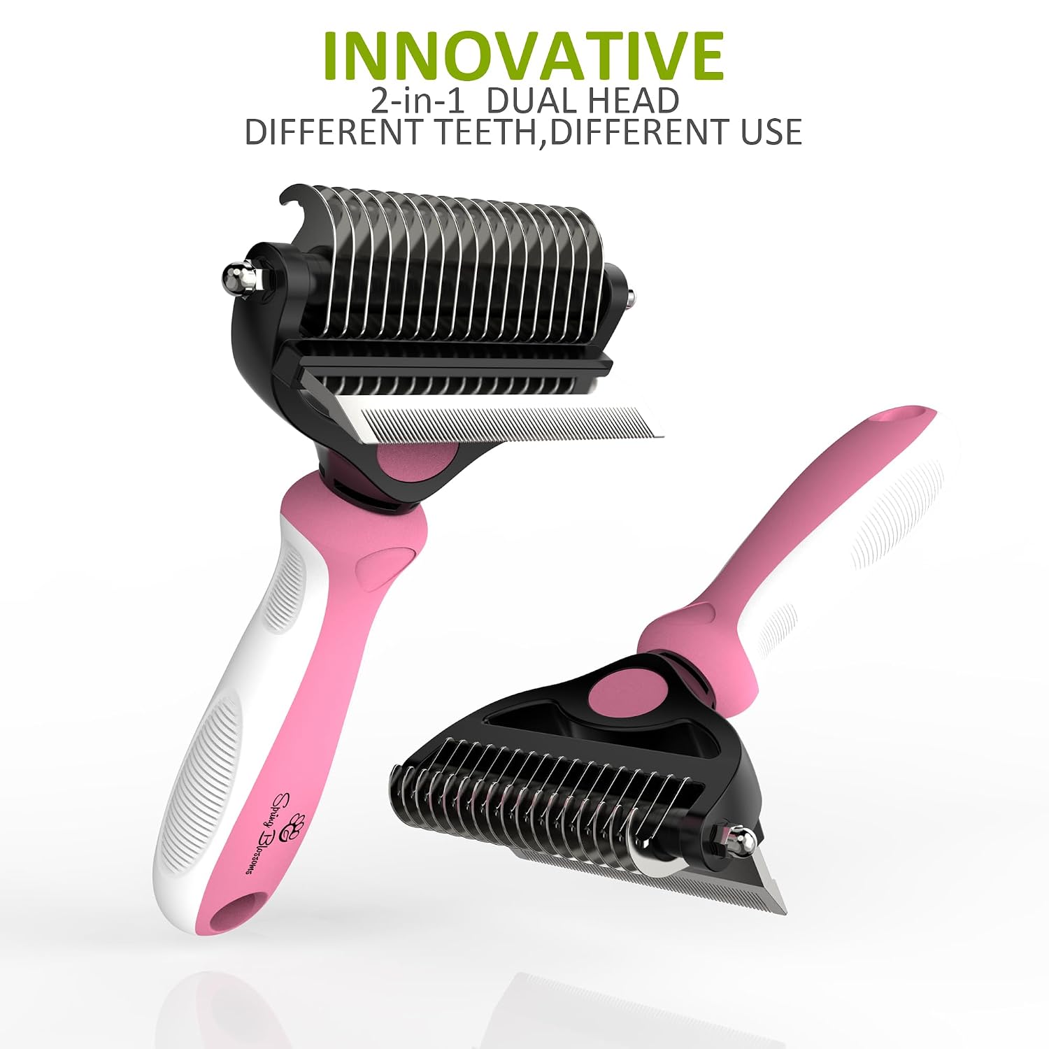 Spring Blossoms-2 in 1 Professional Grooming Rake for Cats & Dogs-Dematting Comb for Easy Mats & Tangles Removing,Pet Brush Safe No More Nasty Shedding and Flying Hair (Purple)
