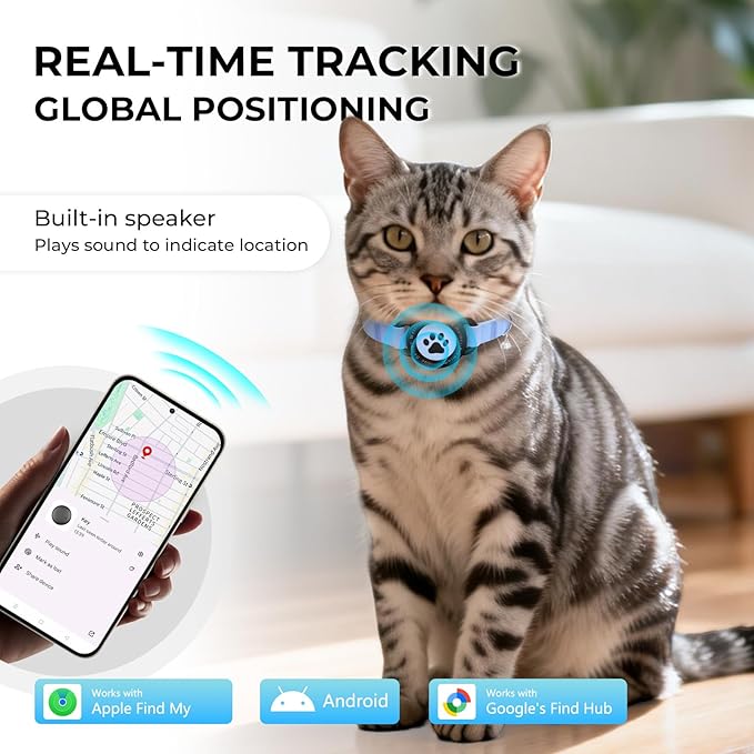 GPS Cat Tracker Collar(iOS & Android), Bluetooth Mini GPS Dog Tracker, Smart Pet Activity Tracker, No Monthly Fee, Work with Apple Find My & Google Find Hub, Finder Tag for Pets,Items M5 2P Blue