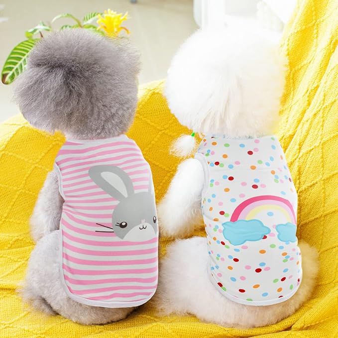 4Pcs Dog & Cat Shirts - Polka Dot & Stripe Sleeveless T-Shirts, Soft Breathable Pet Vests for Small to XL Dogs & Cats
