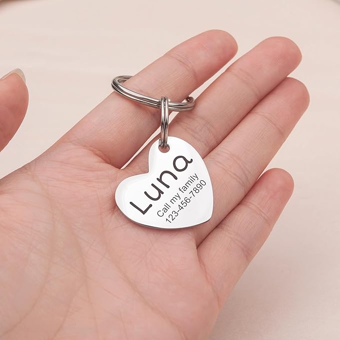 Anavia Personalized Pet ID Tags, Stainless Steel Glossy Laser Engraved Dog Cat Collar Name Tags, Multiple Colors Shapes Sizes (Tilted Heart, Regular)