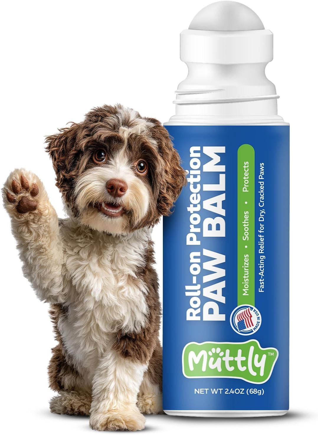 Roll-On Dog Paw Balm, Dog Paw Protector for Hot Pavement & Snow, 2.4 oz Wax | Non-Toxic, Food-Grade, Natural Dog Paw Moisturizer for Dry, Cracked Paws, Lick Safe Paw Balm, Easy-to-Apply Paw Wax for Dogs
