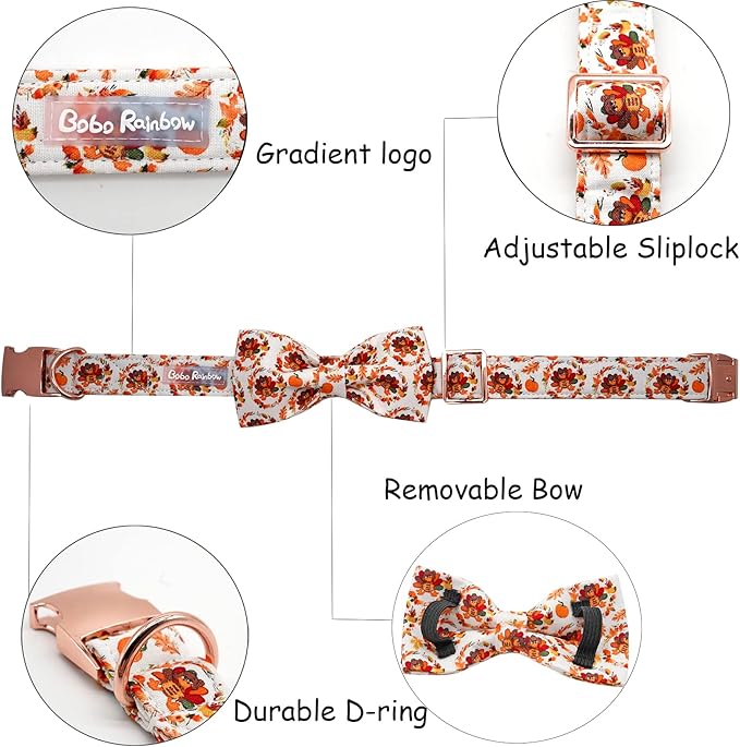 Dog Collar - Thanksgiving Turkey Bowtie Gift Soft Bow Collar with Adjustable Metal Buckle for X-Large Dogs
