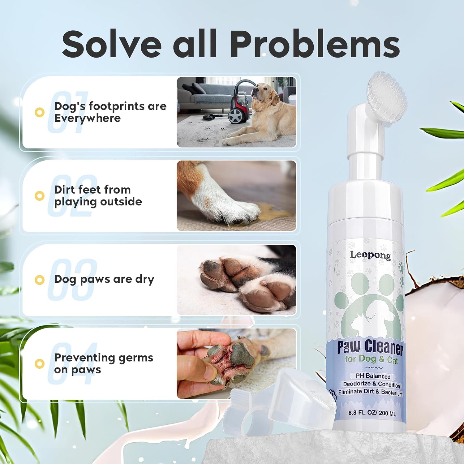 Leopong Dog Paw Cleaner Kit with Paw Balm, No-Rinse Foam, Silicone Brush | Removes Dirt While Moisturizing Paws