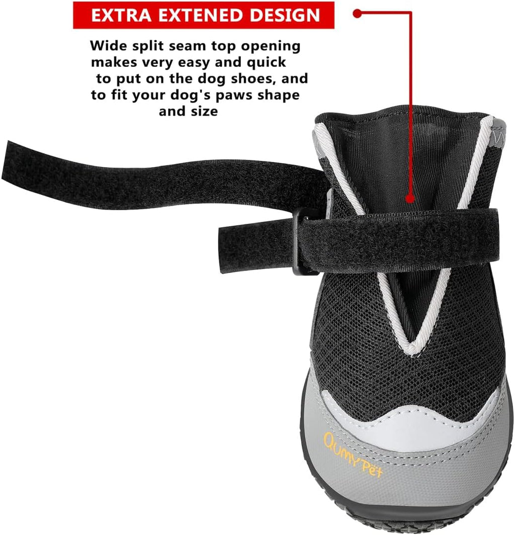 QUMY Dog Shoes for Large Medium Dog Boots & Paw Protectors for Hot Pavement | Summer Heat Protection, Mesh Breathable Nonslip Dog Booties for Hardwood Floors Indoor, Outside Walking Running Hiking Black