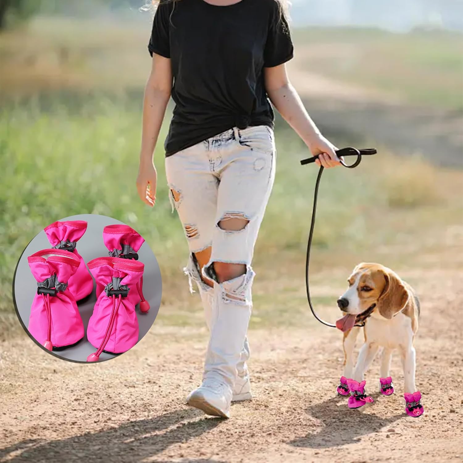 Dog Boots for Small Medium Large Dogs with Reflective Strap, Anti-Slip Dog Shoes for Hot Pavement, Dog Booties and Paw Protectors for Cat Pet Doggie Hiking Hardwood Indoor Outdoor (Black 3)