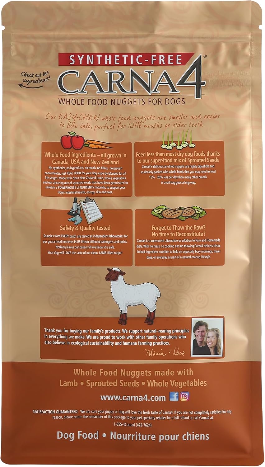 CARNA4 Air Dried Dog Food, Lamb Recipe, 2.2 Pound | Pastured Lamb, Liver & Sprouted Seeds, Quick-Baked & Never Extruded, Easy-Chew, No Synthetic Vitamins or Minerals