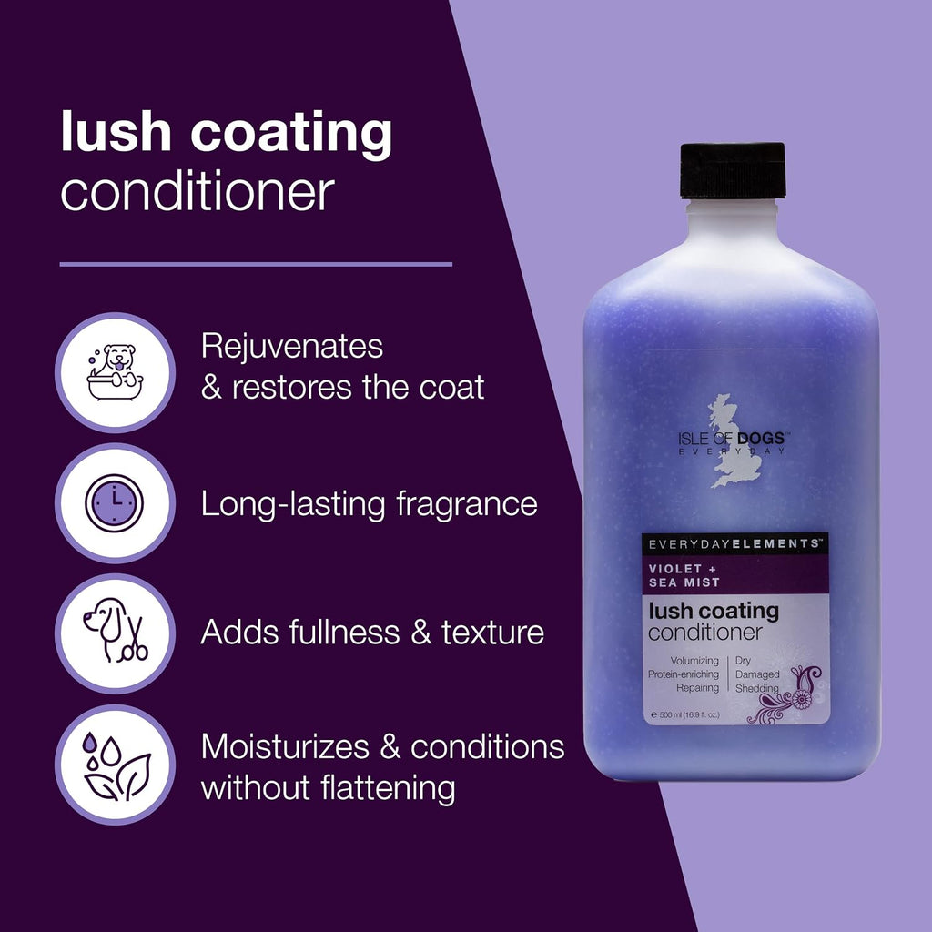Isle of Dogs - Everyday Elements Lush Coating Conditioner For Dogs - Violet + Sea Mist - Pet Conditioner With Evening Primrose & Jojoba Oil For A Fuller Coat - Made in the USA - 16.9 Oz,Purple,710
