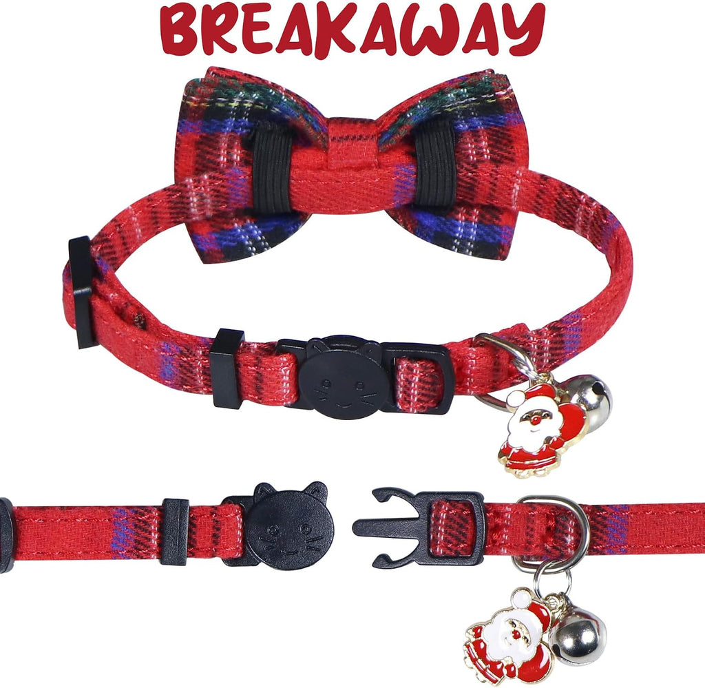 STMK 2 Pack Christmas Cat Collars With Bell, Breakaway Holiday Kitten Collars With Bowtie, Santa Tree for Cats Costumes Outfits (Red and Green)