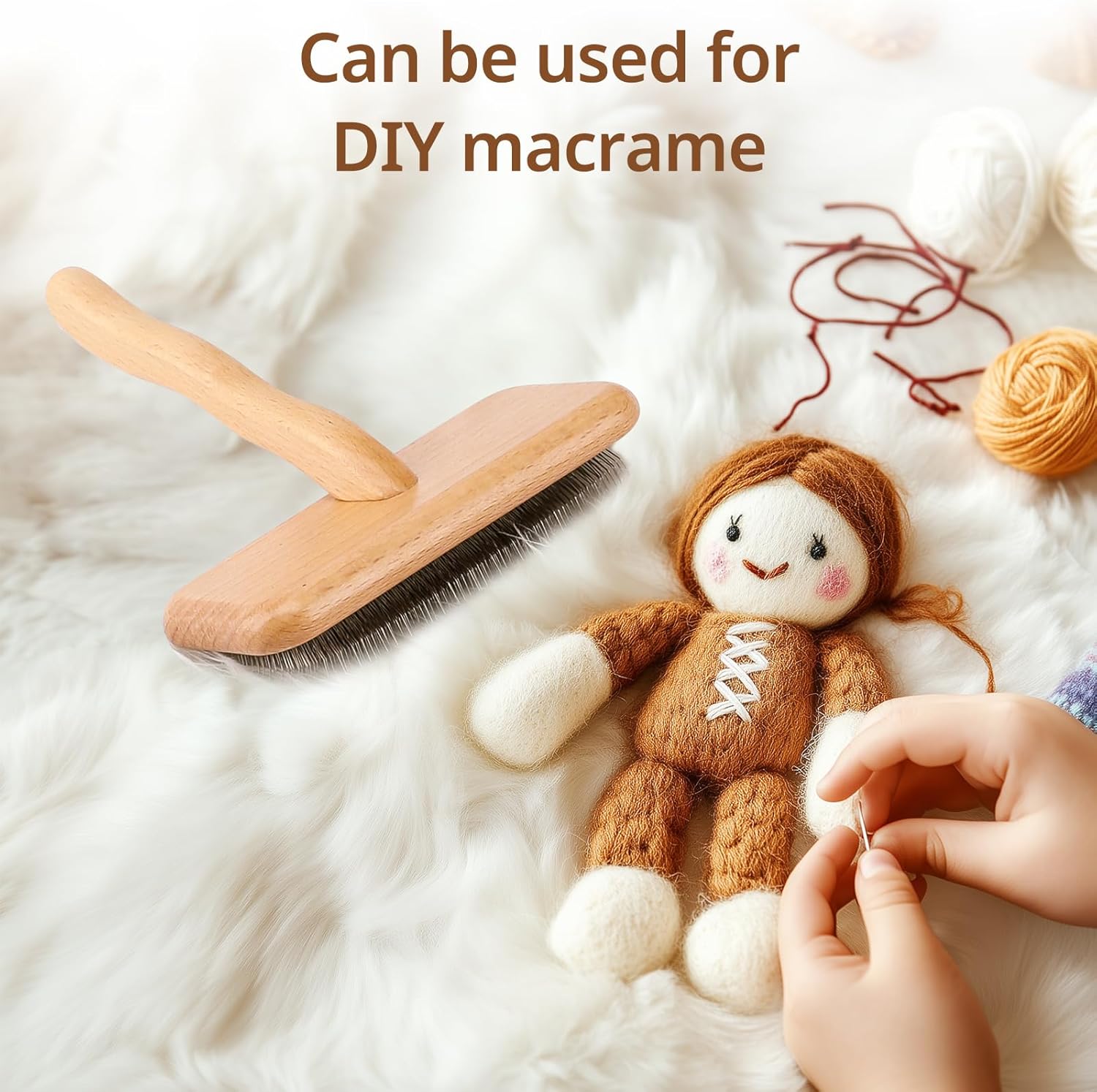 Sheepskin Wool Brush - Carpet Rake Tool | for Pet Hair Removal and Household Fabric Care