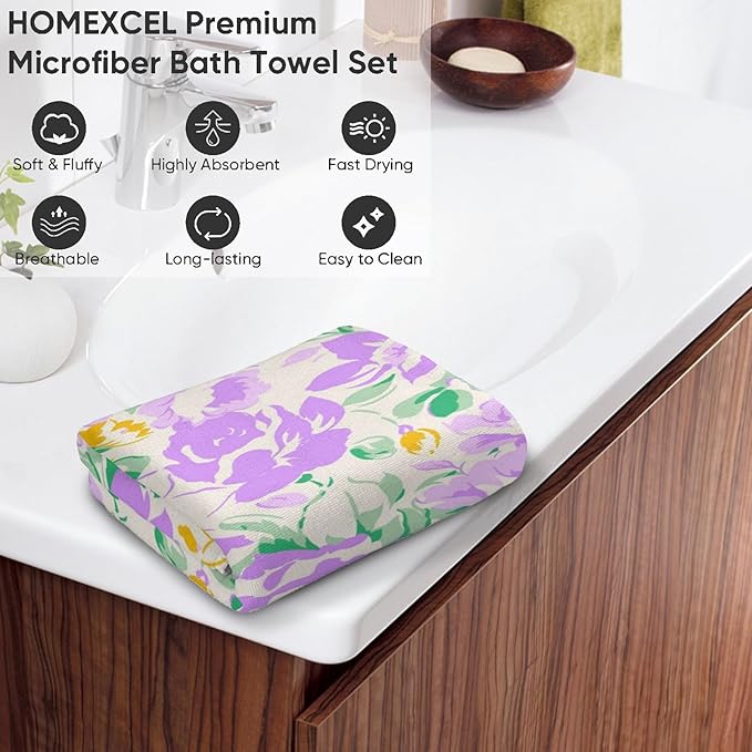 Cute Rabbit Hand Towels - 2 Pack, 14.5" X 28",Soft Microfiber Polyester Dark Towel Set with Adorable Bunny and Floral Pattern,for Fun Bathroom Kitchen Spa Hotel Decor Gifts Women Girls