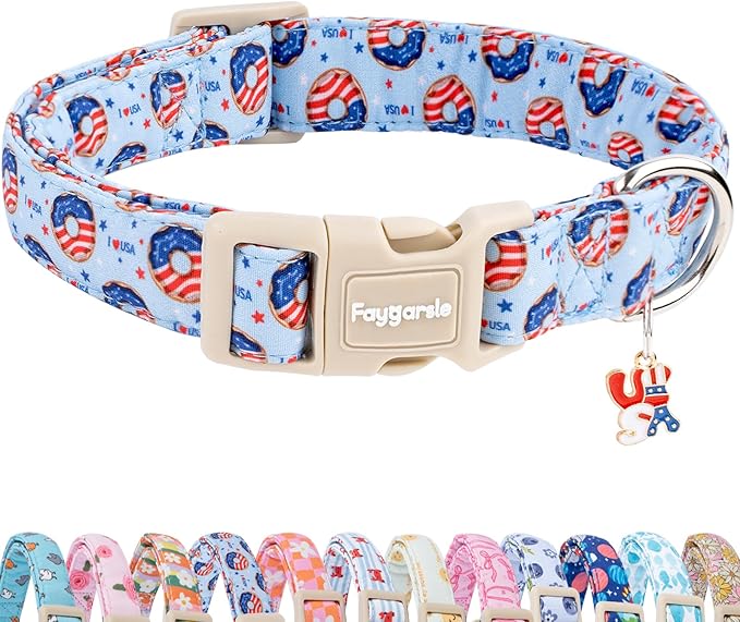 Faygarsle Patriotic Dog Collar, 4th of July Design, American Flag Pattern, Light Blue Summer Design for Small Medium Large Dogs L