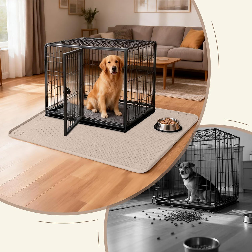Silicone Dog Crate Mat 40"x 28" Under Dog Crate Kennel Pad Mat, Khaki | Extra Large Dog Cage Mat, Non-Slip Waterproof Dog Playpen Mat, Reusable Washable Dog Mat for Crate, Protect Floors
