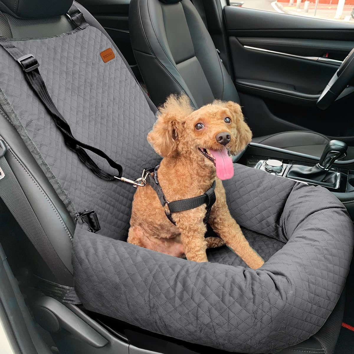 Dog Car Seat for Small Medium Dogs Pet Up to 40 lbs Gray | Detachable Washable, Soft Pet Booster Travel Bed for Front & Seat with Safety Leash Belt