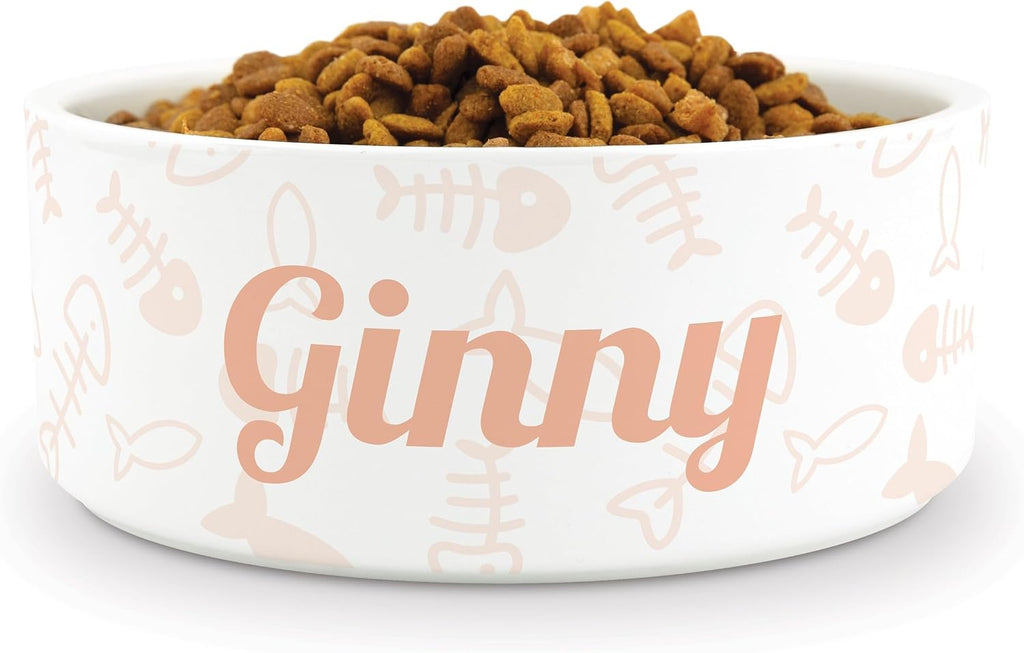 Weddingstar White Ceramic Pet Food or Water Bowl – Personalized Ceramic Dog or Cat Dish - Fish Pattern Large