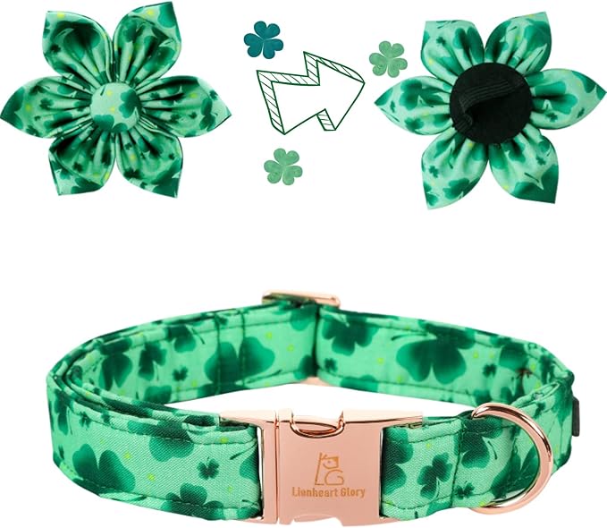 Lionheart Glory St. Patrick's Day Dog Collar, Dog Collar with Flower, Cute Floral Pattern Pet Collars Adjustable Pet Collars for Small Dogs
