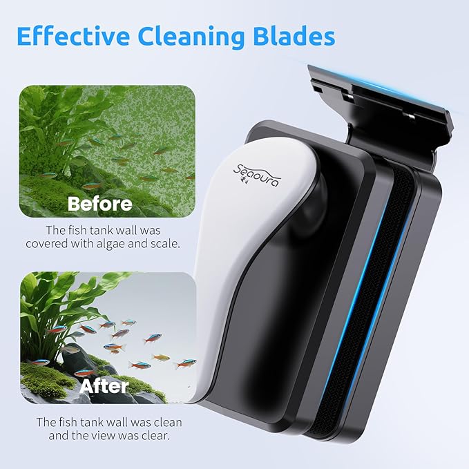 SEAOURA Magnetic Aquarium Glass Cleaner，Algae Scraper for Aquarium Fish Tank， Fish Tank Algae Clean Brush Dual-Sided Side Floating Aquarium Magnetic Brush (L)