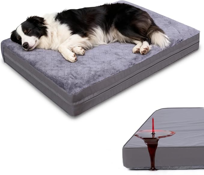 Waterproof Dog Bed for Large Dogs, Outdoor Orthopedic XL Dog Bed with Reversible & Washable Cover, Egg Crate Foam, Anti-Slip, 44" x 32", Gray