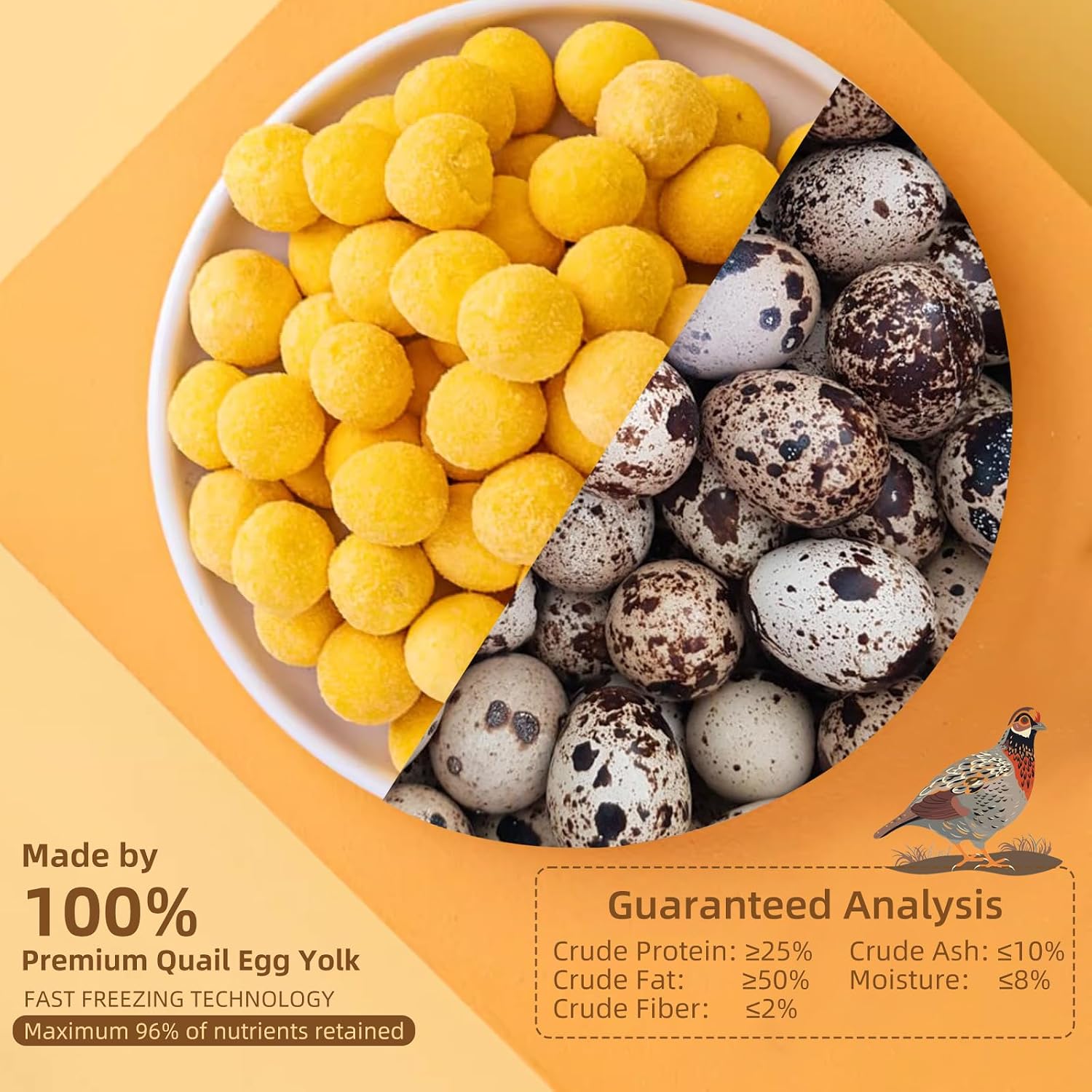 Dehydrated Quail Egg Yolk Snacks for Cats and Dogs Training (110g/3.88oz), Natural Dog Food Limited Ingredient, Healthy Tasty Freeze-Dried Pet Treats for Dogs Cats (M, Egg)
