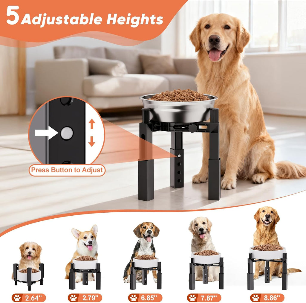 XIAZ Dog Bowl Stand Elevated Food Water Bowl Holder for Large Medium Small Sized Dog, Heights&Width Adjustable, Non-Slip, Durable, Elevated Feeding Bowl Stand for All Dogs Bowls 2PCS