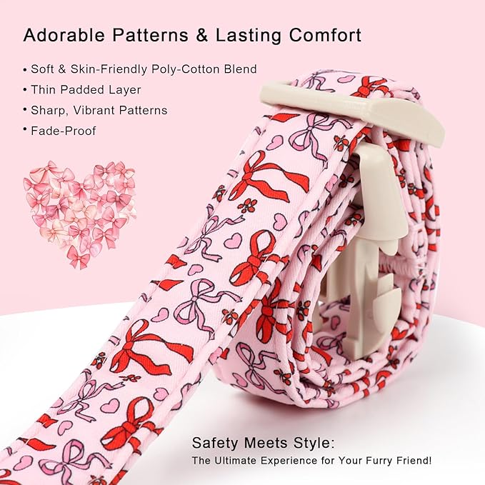 Girl Dog Collar for Large Dogs - Cute Heart Bow Print Girly Dog Collars, Soft Adjustable Spring/Summer Holiday Female Dogs Collar with Quick-Release Buckle L