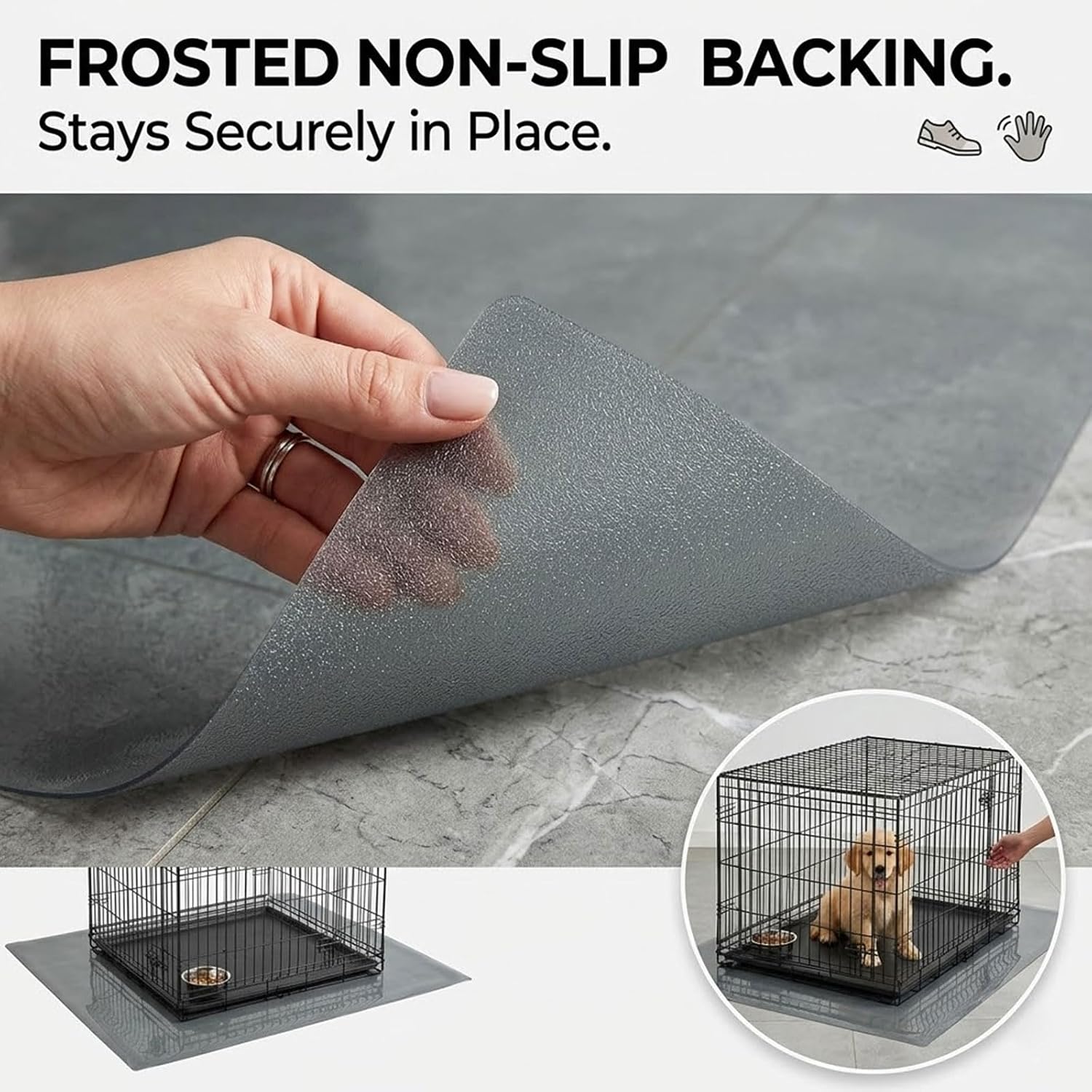 48 x 30 Inch Dog Crate Floor Protector Mat, 1.5mm Heavy Duty Clear PVC Under Kennel Mat for Hardwood Floors & Carpet, Waterproof Pet Mat with Non-Slip Frosted Back