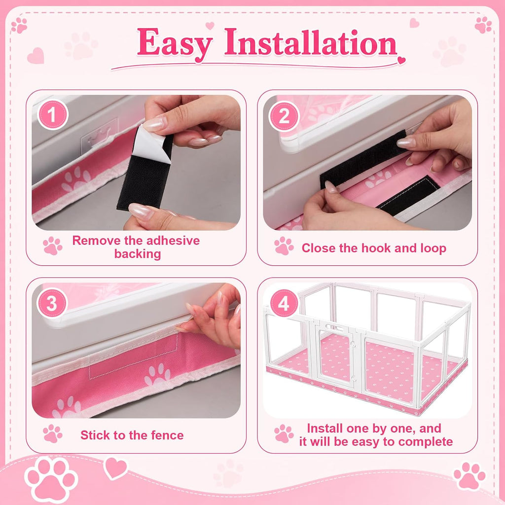 Dog Playpen Bottom Pad Fits for 60'' x 40'' Acrylic Puppy Playpen Only Pad | Acrylic Dog Playpen Cover for 60 x 40 Inch 10 Panel, Waterproof Floor Liner, Non Slip Washable Reusable Mat, Pink
