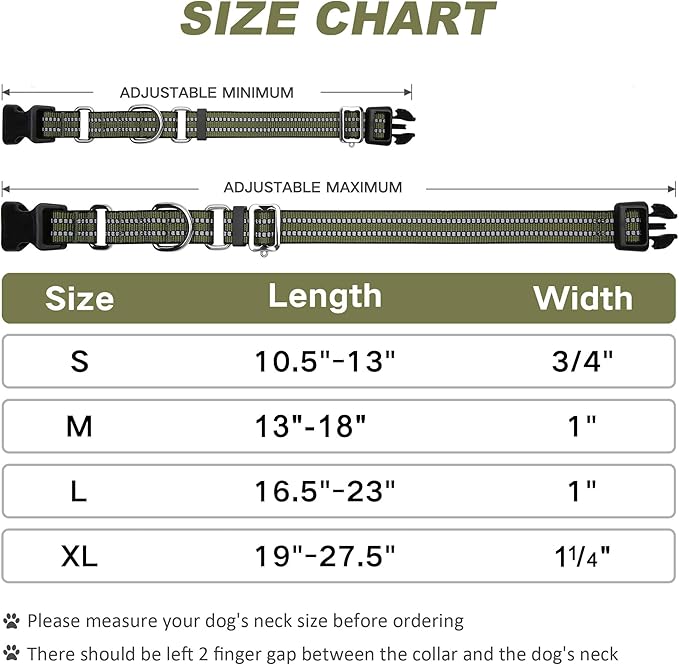 Martingale Dog Collar, Adjustable Nylon Reflective Collar with Quick Release Buckle (Forest Green, Medium)