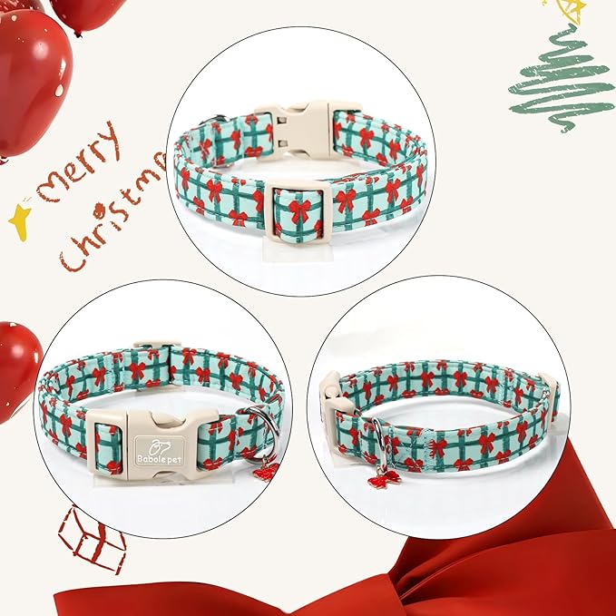Christmas Dog Collar for Large Dogs - Cute Festive Plaid with Red Bow Christmas Collars for Dogs, Soft Adjustable New Year Dog Collars with Quick Release Buckle L