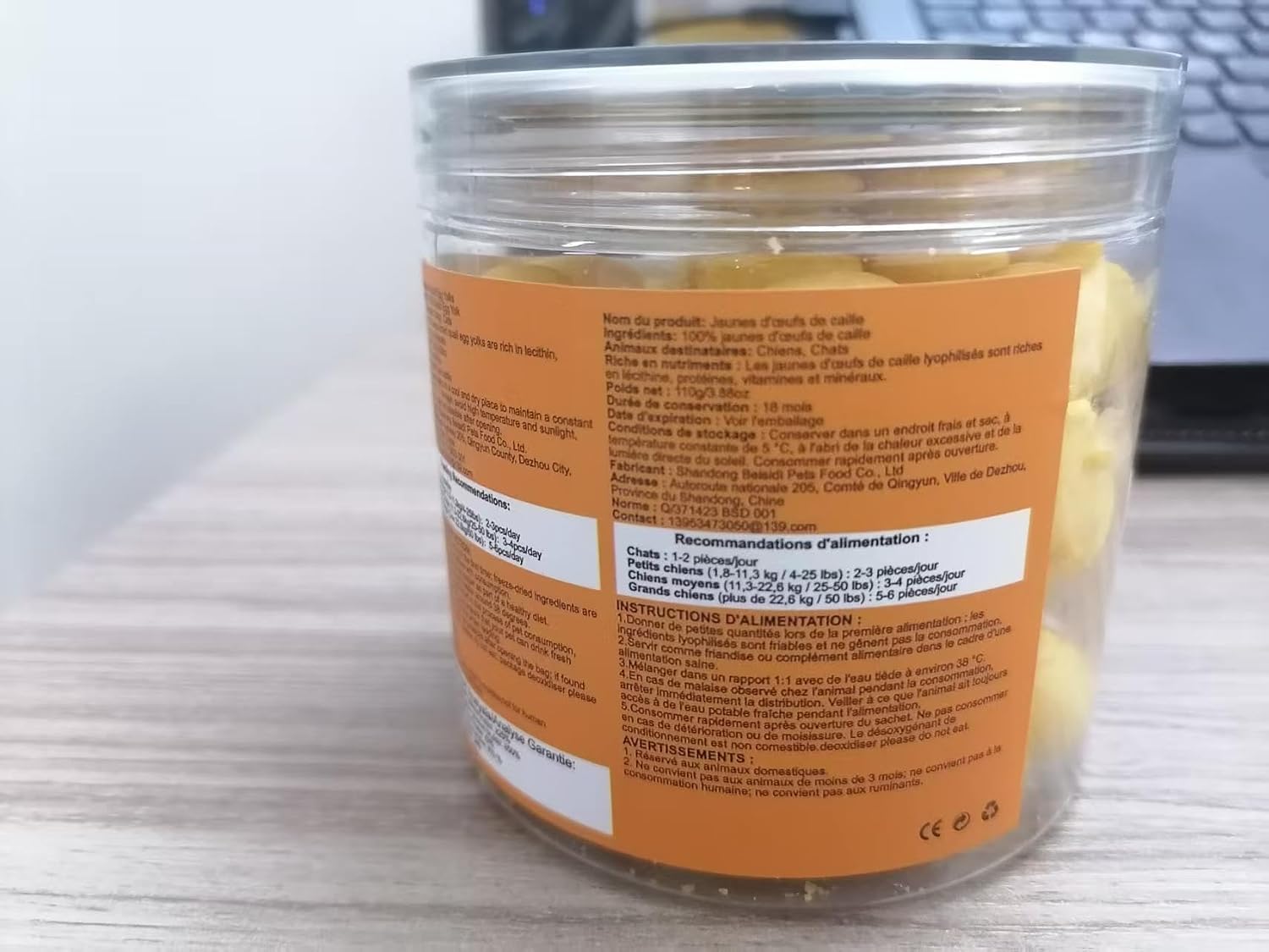 Dehydrated Quail Egg Yolk Snacks for Cats and Dogs Training (110g/3.88oz), Natural Dog Food Limited Ingredient, Healthy Tasty Freeze-Dried Pet Treats for Dogs Cats (M, Egg)