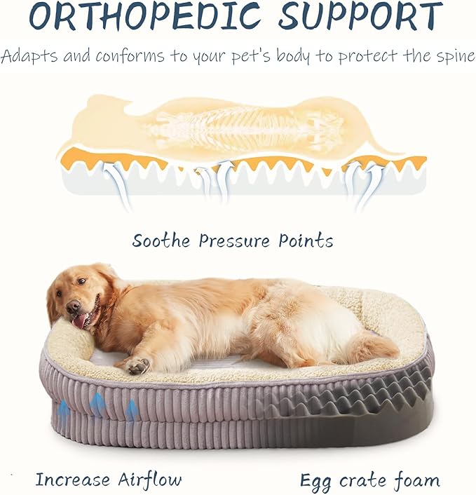 Orthopedic Dog Bed for Small Dogs Breeds, High Density Egg Crate Foam Dog Sofa Beds,Oval Kennel Bed, Pet Couch Bed with Four Sided Bolster, Removable Washable Cover& Non-Slip Bottom