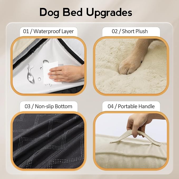 Large Dog Bed - XL Orthopedic Egg-Crate Memory Foam Dog Beds with Removable Washable Cover, Waterproof Pet Beds with Non-Slip Bottom, Beige