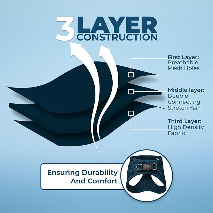 Best Pet Supplies Voyager Step-in Air All Weather Mesh Harness and Reflective Dog 5 ft Leash Combo with Neoprene Handle, for Small, Medium and Large Breed Puppies - Harness Leash Set (Blue), M
