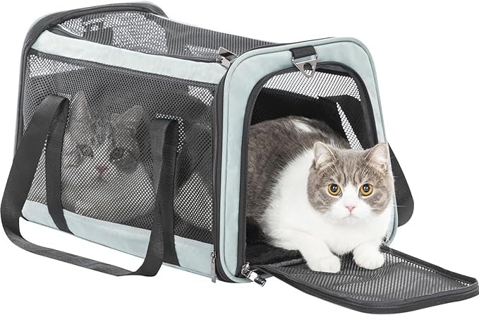 19 x 12 x 12 Large Cat Car Carrier – Roomy Escape-Proof Cat Car Seat for Safe Driving, Lockable Zippers & Safety Tether, Soft-Sided Travel Carrier for Road Trips & Vet Visits